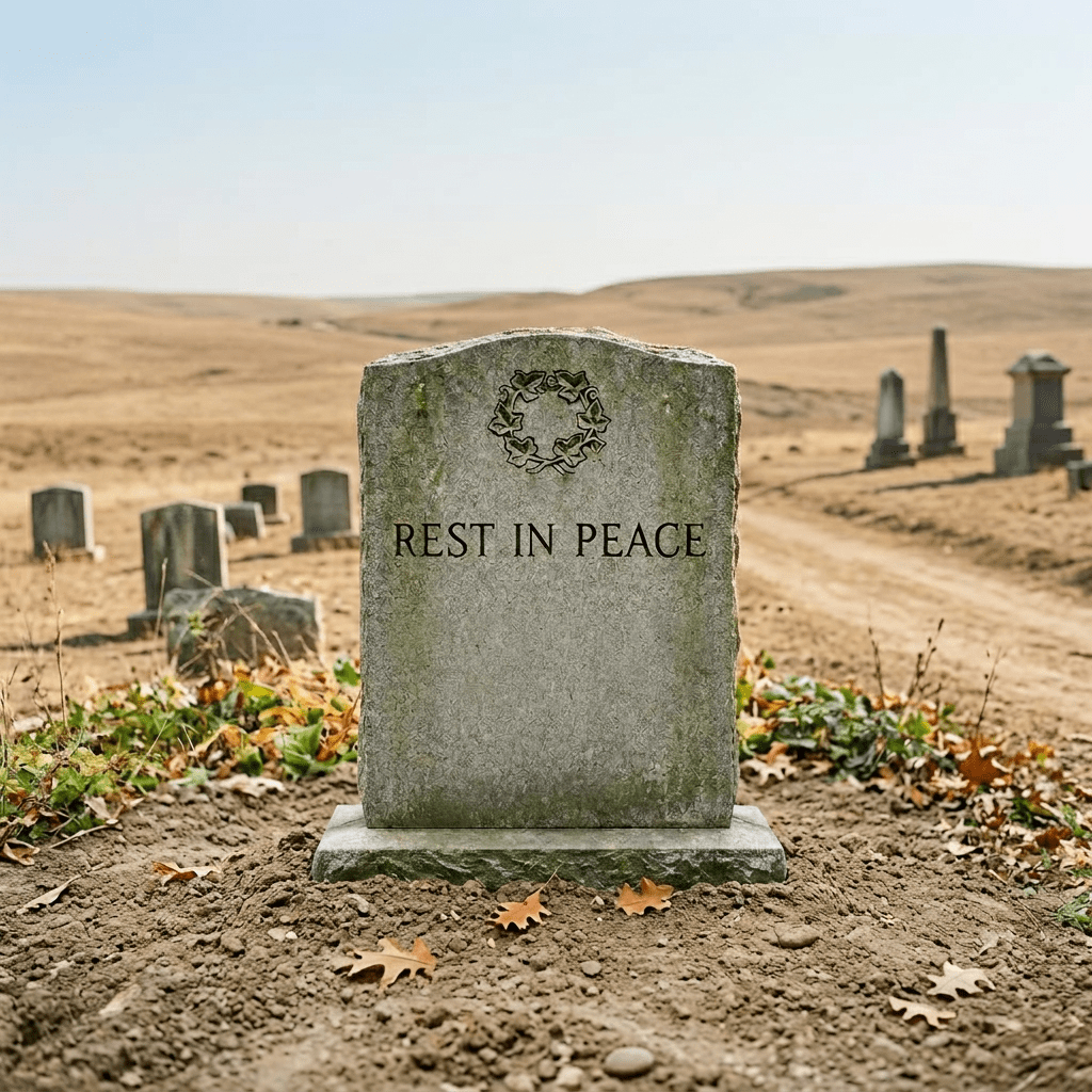 Gravestone with inscription Rest in Peace Eleanor M. Davis 1932–2018 in a leafy cemetery